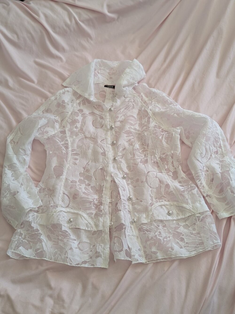 Lace White Sheer Floral Burnout Blouse VE512
